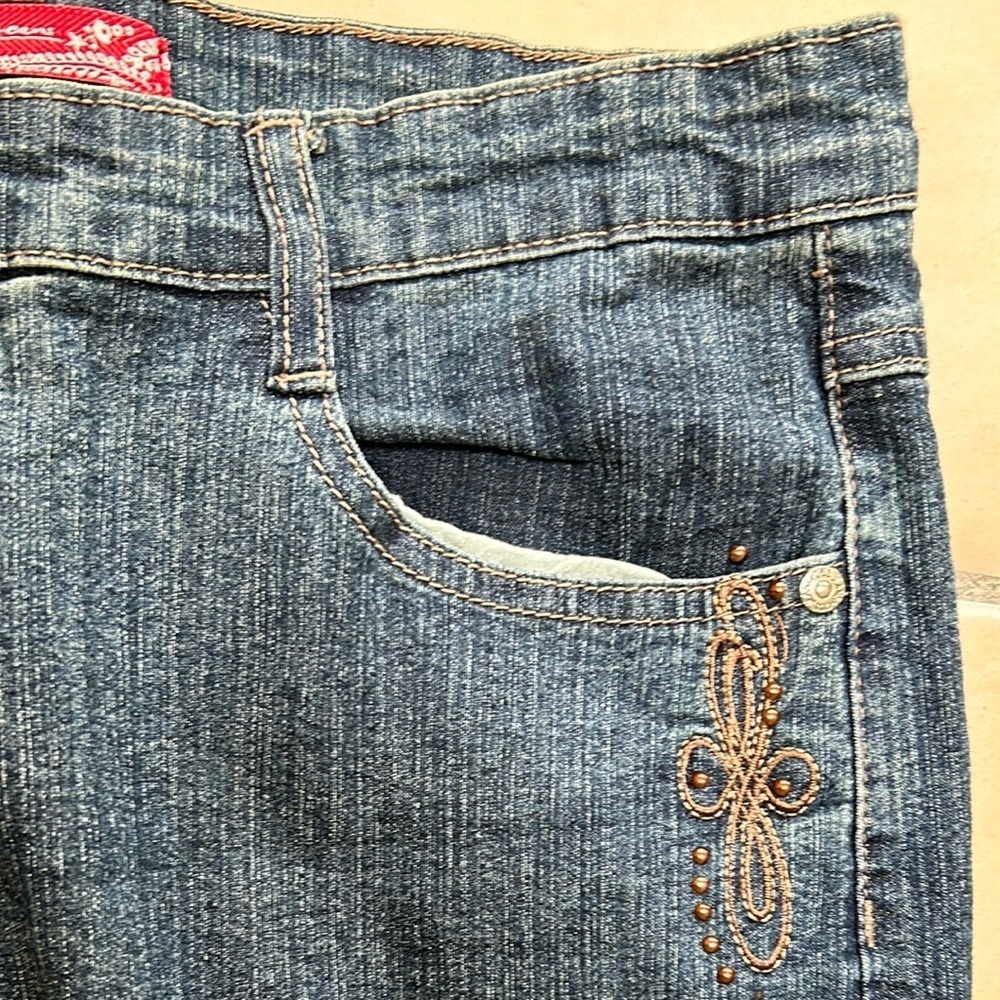Cos Women’s Denim Y2K Boho Hippie Studded Embroidered Bootcut Blue Jeans Sz 12P - Picture 4 of 16